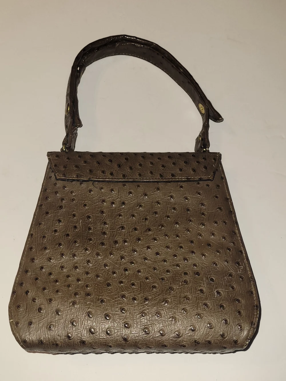 Vintage Ostrich Leather Olive Green Leather Handbag